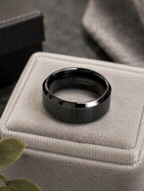 Sleek Black Tungsten Carbide Men's Ring Size 10